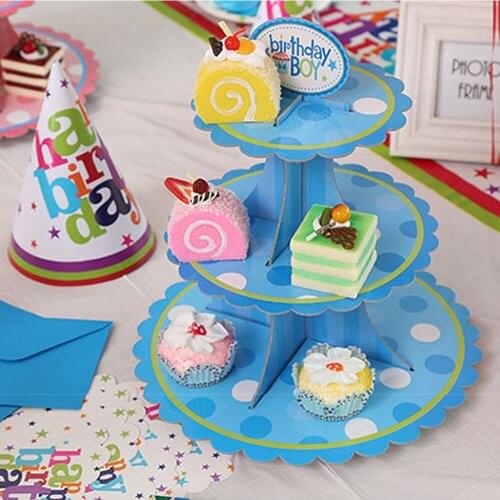Boys Girls Dot Tea Time3 Tiers DIY Paper Cupcake Stand Dissert Candy Storage Holder Rack Baby Shower Birthday Party Decor30*30CM