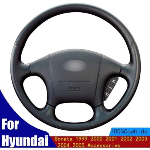 DIY Car Steering Wheel Cover Black Genuine Leather For Hyundai Sonata 1999 2000 2001 2002 2003 2004 2005 Accessories