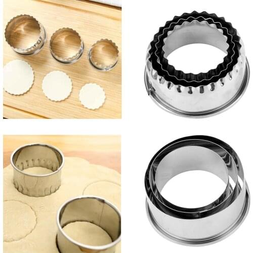 3Pcs Round/Flower Shaped Dough Cutting Tool Kitchen Gadgets Stainless Steel Dumplings Cutter Portable Dumplings Wrappers Molds