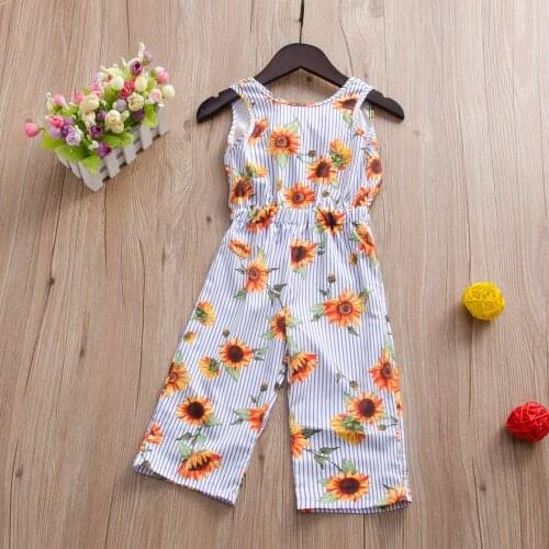 Kids' Overalls Summer Girls Sunflower Printed Stripes Siamese Trousers AliExpress Hot Selling