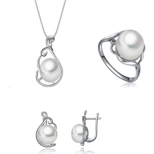 Sinya jewelry set 925 sterling silver pearl ring earring necklace fine jewellery set platinum plated hot sale for women
