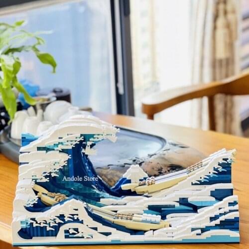 MOC The Great Wave off Kanagawa Building Blocks Waves Painting Pixel Art Mosaic Painting DIY Brick Toys For Kid Gift Home Decor