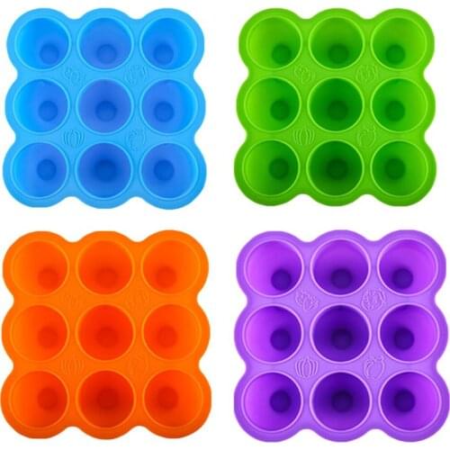 9 Holes Baby Food Container Supplement Storage Box Silicone Ice Cube Mold with Cover Freezer Crisper Tray