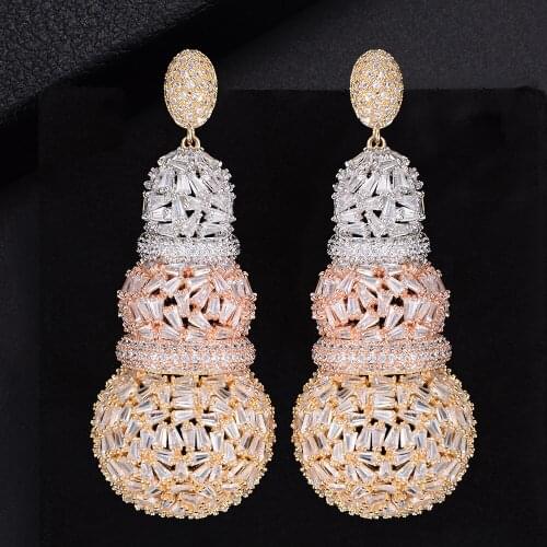 LARRAURI 26*65mm Women Drop Dangle Earring Deluxe Gourd Shape Wedding Jewelry Bridal Full Paved Cubic Zirconia Earrings 2019