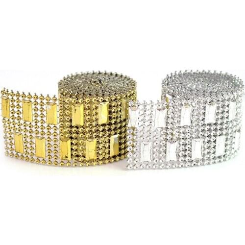 1Yard/Roll Diamond Sparkle Rhinestone Wrap Ribbon Gold Silver 8Rows/4cm Wedding Home Decoration Event Party Hand DIY Accessories