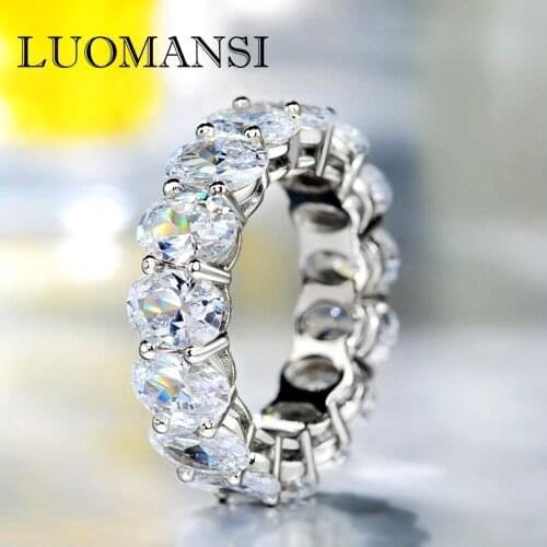 Luomansi S925 Sterling Silver High Carbon Diamond Ring 5*7MM Pigeon Egg Zirconium Diamond Ring 2020 Luxury Jewelry