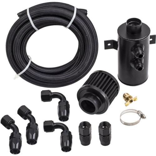 Alloy Baffled 0.75L AN10 Motor Oil Catch Can 3 Meter Hose Kit and Fittings Universal