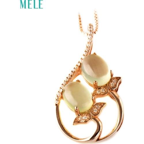 MELE Natural prehnite silver pendant, light green color, 7mm*9mm oval shape, beautiful birthday gift, charming pendant