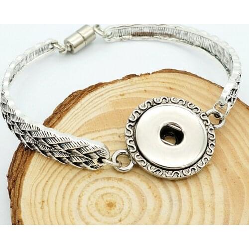 Fashion Charming Feathers pattern snap bracelet bangle Magnet buckle fit 18MM snap buttons jewelry wholesale SG0130
