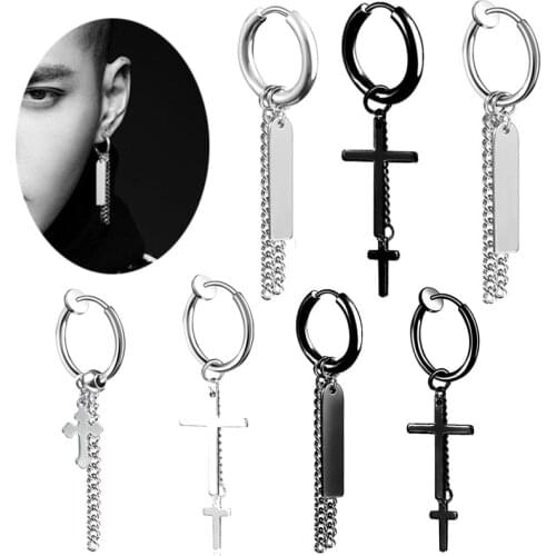 Korean Titanium Steel Clip Earring Mens Trendy Womens Long Tassel Chain Earrings Piercing Ear Rings Jewelry