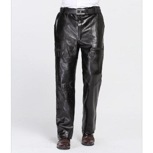 L-5xl Winter New Casual Middle-aged Men Motorcycle Pu Leather Pants Velvet Thicken Warm Trousers Straight Plus Size Pants