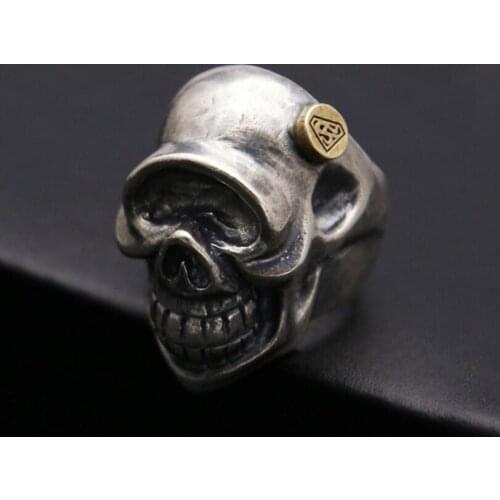 New fashion domineering Punk Rock Skull Ring 100%925 Sterling Silver senior mens ring