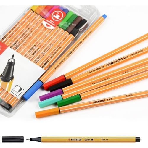 10pcs Stabilo [Point 88] color Fineliner Pens Set Line Width 0.4mm for Fine Writing Drawing Sketch School Art Marker F592