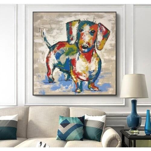 Dachshund Dog Canvas Paintings Abstract Dog Wall Art Poster and Print Graffiti Art Animal Wall Paintings for Kids Room Cuadros