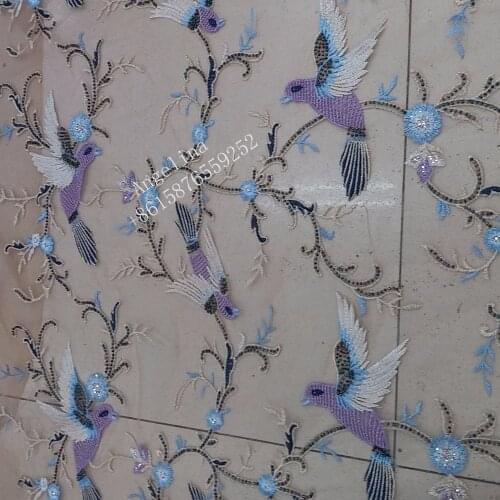 Newest flower african net lace fabric embroidered tulle lace fabric BZL-81428 with shinny stones Good quality