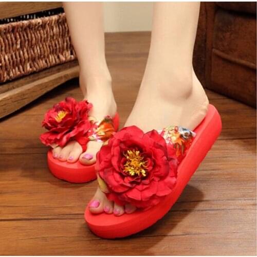 New Women Summer Flip Flops Shoes Sandals Slipper Indoor & Outdoor Flip-flops Wedges redflower Flip flops Ladys slippers Shoes