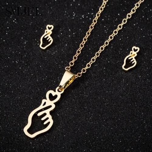 SMJEL Love Hand Necklaces Women Jewelry Stainless Steel Show your Love Heart Charm Necklaces Best Friend Girl Gifts Collier