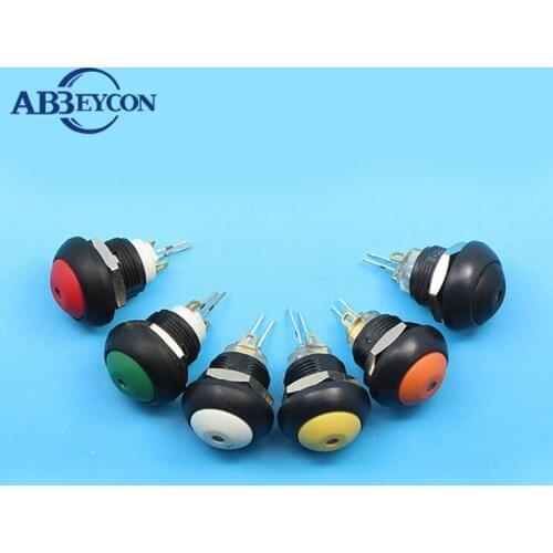 Domed Head 5 Color Plastic Momentary Dot Light Illuminated 12V 1NO LED Pin Solder Terminal 12mm Mini Small Push Button Switch