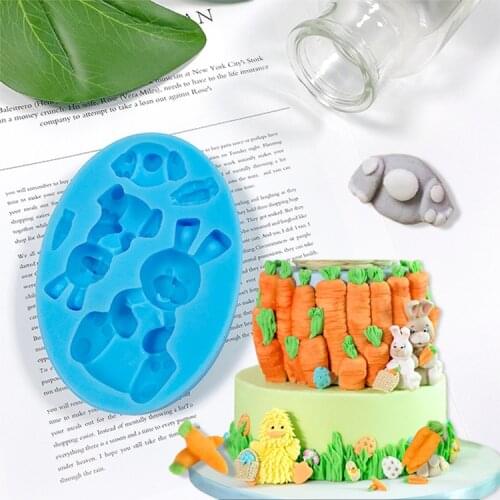 DIY Resin Molds Easter Cartoon Rabbit Handmade Chocolate Baking Fondant Mold Mousse Cake Decoration Carrot Silicone Mold