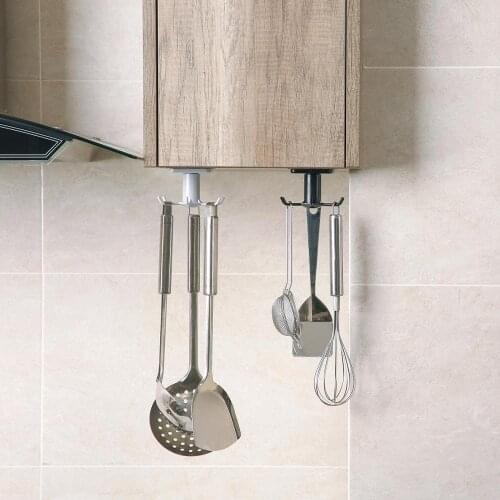 Rotatable Hooks Hanger Wall Mounted Kitchen Storage Rack Under Cabinet Kitchenware Hanging Rack with 6 Hooks Kitchen Organizer