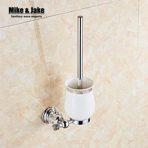 Luxury chrome crystal toilet brush holder with Ceramic cup/ household products bath brush decoration bathroom accessories