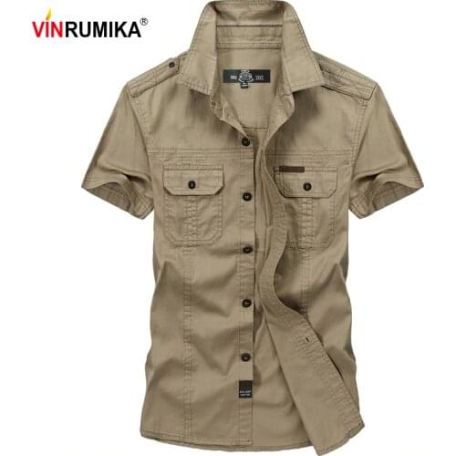VINRUMIKA Big Size M-5XL 2020 Summer mens casual brand short sleeve shirt man 100% pure cotton khaki shirts army green clothing