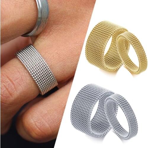 Couples Lovers Mesh Ring Stainless Steel Wedding Brand 10mm 4mm New Fashion Finger Ring For Men Women