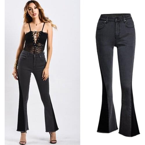 Sherhure High Waist Plus Size 3XL Color Patch Spring Women Vintage Denim Wide Leg Pants Jeans Femme