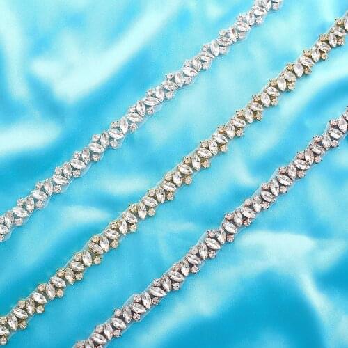 SESTHFAR Luxury Silver/Gold /Rose Gold Bridal Crystal Trim Handmade Rhinestone Applique Wedding Dress Belts Patch