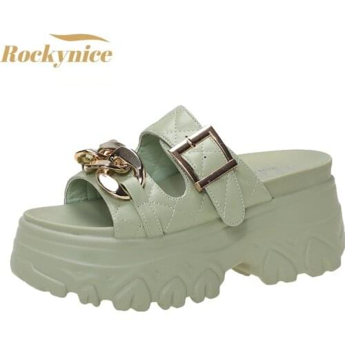 Womens Summer Chunky Slippers 2021 Fashion Thick-Bottom Sandals Flip Flops Wedges Chain Slippers Platform Beach Slides Zapatos