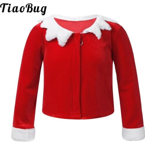 Kids Girls Velvet Christmas Coat Children Round Neck Long Sleeves Jackets Xmas Outerwear for Christmas Dress Up Cosplay Costume
