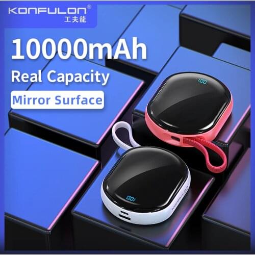 Mini Power Bank LED Display Portable Charger PowerBank Mirro Surface Bank Power10000mah Slim Bank For Iphone12 Xiaomi