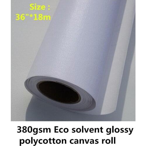 36"*18m Waterproof 380gsm Glossy Poly Cotton Eco Solvent Canvas for Epson and Roland Printers