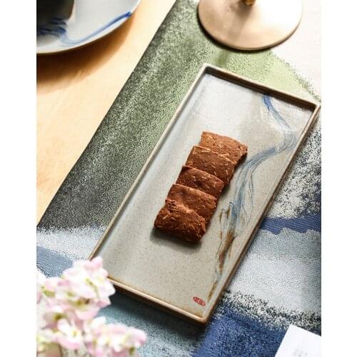 Japanese ceramic sushi plate rectangular plate hotel tableware handmade creative dinner plates retro tea set tray 12 inches