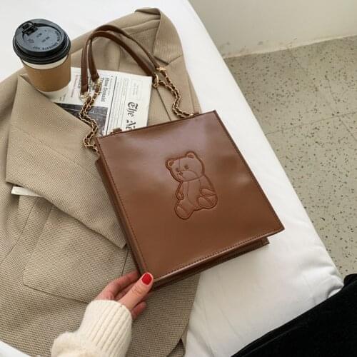 Women Ins Designer Brand Leather Shoulder Crossbody Tote Bag Casual Shopping Handbag Cute Bear Embroided Fashion Pouch Bag 2021