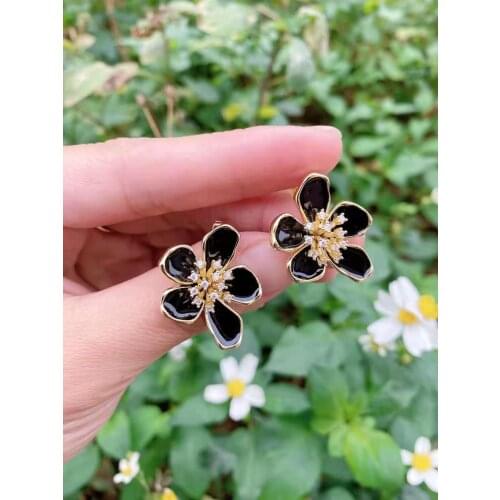 2Pairs New Fashion for Women Wedding Party Jewelry Cubic Zirconia Flower Stud Earrings CZ Stone Earrings