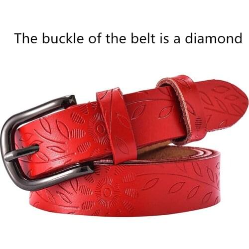 TJ-TingJun Womens Leather Thin Belt With Korean Pants Girdle Fashion Womens Embossed Water Drill Needle Buckles Sudent Belt