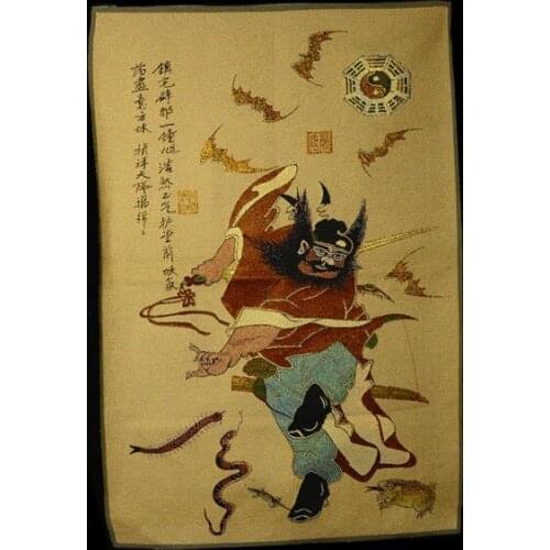 Thangka painting Buddhist religious embroidery brocade gold wire embroidery Zhong Kui catching ghosts and exorcising Buddhas