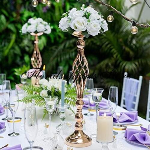 Gold Flower Vases Candle Holders Stand Wedding Decor Road Lead Table Centerpiece Rack Pillar for event party Hotel decoration