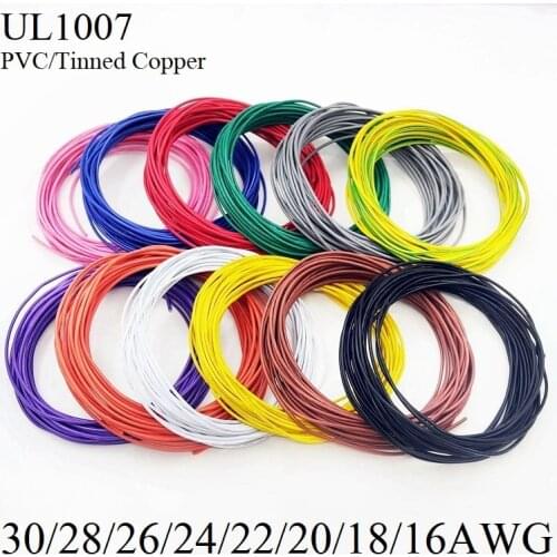 1M Electronic Wire Copper Cable 30AWG 28AWG 26AWG 24AWG 22AWG 20AWG 18AWG 16AWG PVC Insulated LED Lamp Lighting Cable UL1007