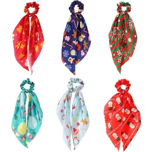 1PC Printed Floral Hair Scarf Scrunchies Christmas Headband For Girls Women Handmade Hair Elastic Ties Holiday Hair Accessories