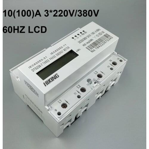 10(100)A 3*220V/380V 60HZ three phase Din rail KWH Watt hour din-rail energy meter LCD