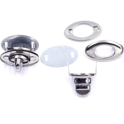 10Sets Silver Tone Oval Turn Twist Clasps Locks Buckles DIY Handbag Shoulder Bag Purse Clutch Hardware Accessories 35x32x20mm