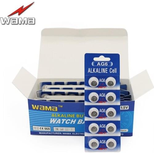 200pcs/lot Wama AG6 1.5V Alkaline Button Cell Batteries SR920SW SR69 SG6 LR69 171 920 Disposable Watch Coin Battery Wholesales