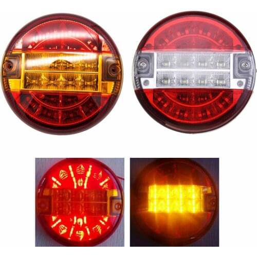 2x 5.5inch Emark 140mm 20 LED Trailer Truck Stop Tail Lights Amber Turn Signal Round Lamp Caravan Lorry Van Rear Light 24v