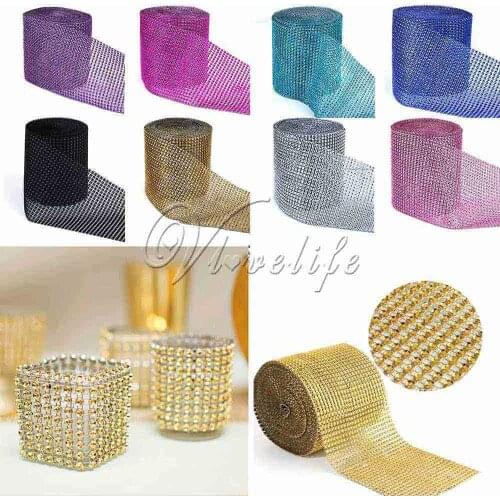 5 Yards x 12cm Multicolor Crystal Diamond Mesh Rhinestone Ribbon for Wedding Party Gift Vase Floral Decoration Products Decor