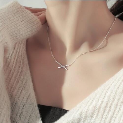 925 Sterling Silver Zircon Cross Charm Pendant Necklaces For Women Christmas Jewelry dz773