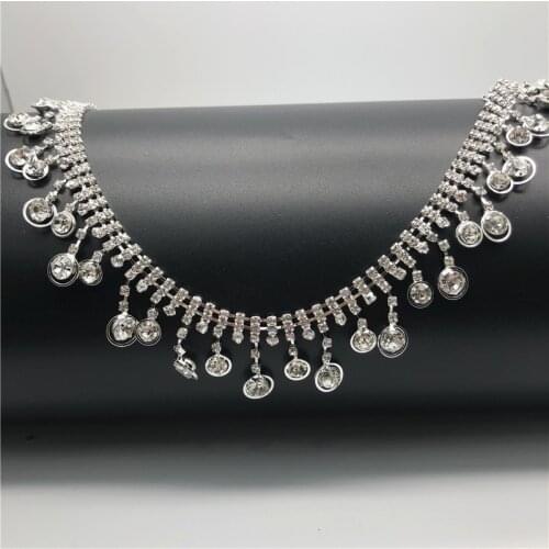 1yard Glass rhinestone trimmings for clothes Handmade beading appliques patch diy sewing accessories for wedding dresses