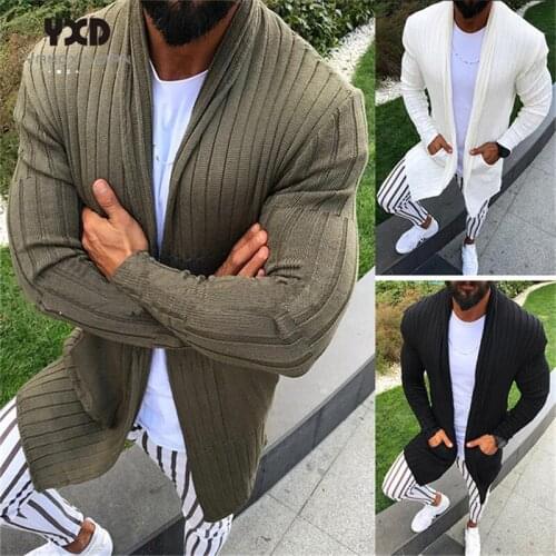 Brand Spring Warm Sweater Coat Vertical Striped Jacquard Solid color Casual Men Sweaters Cardigan Autumn Knitted Pockets Sweater