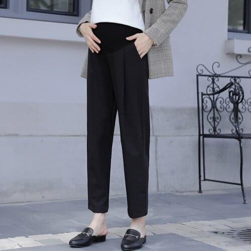 Pregnant womens trousers spring and autumn outer wear suit pants straight casual pants black professional trousers maternity we